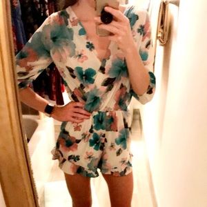 White tropical flower romper